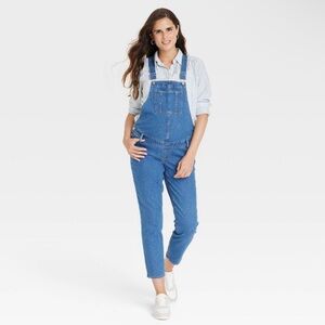 Maternity Denim Jean Overalls Jumpsuit Skinny Straight Leg Medium Blue Wash
